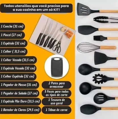 Kit luxo 19 peças de utensílios com tábua e faca