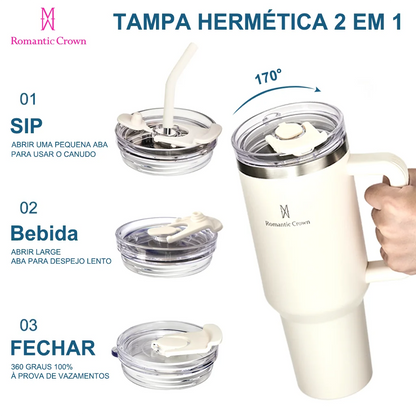 Copo térmico portátil Romantic Crown em aço inoxidável 1200ml/1,2L