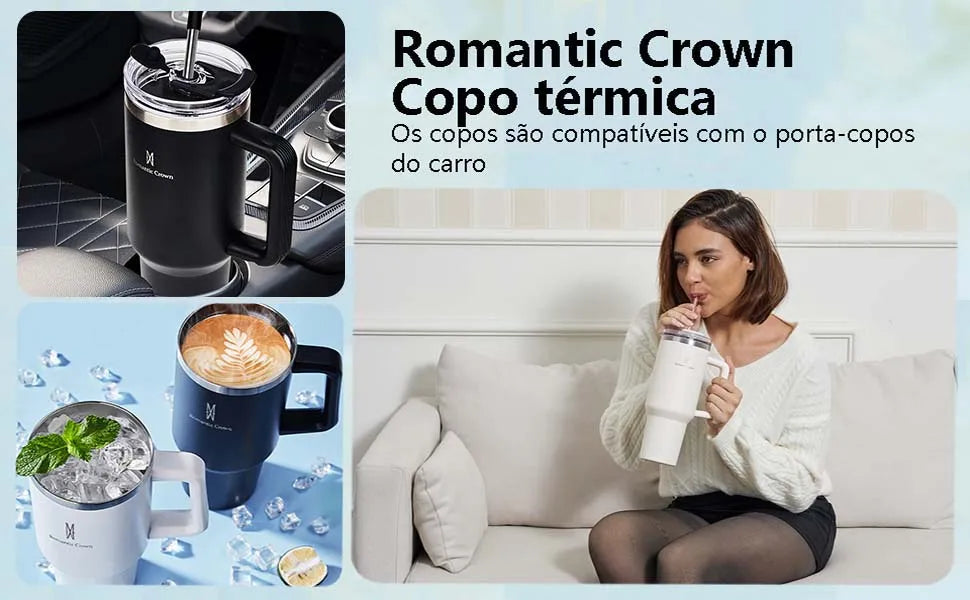 Copo térmico portátil Romantic Crown em aço inoxidável 1200ml/1,2L