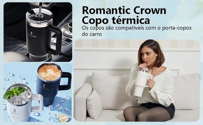 Copo térmico portátil Romantic Crown em aço inoxidável 1200ml/1,2L