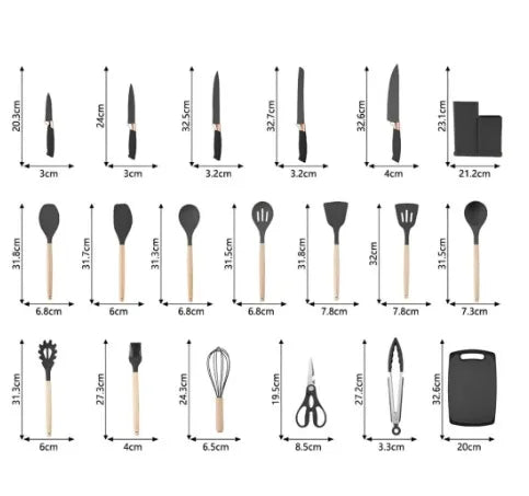 Kit luxo 19 peças de utensílios com tábua e faca