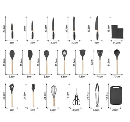 Kit luxo 19 peças de utensílios com tábua e faca
