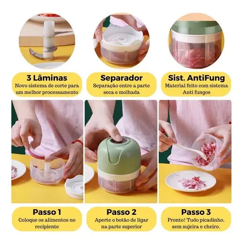 Mini Processador De Alimentos 3 Lâminas Elétrico Bivolt Usb