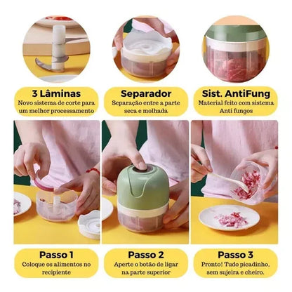Mini Processador De Alimentos 3 Lâminas Elétrico Bivolt Usb