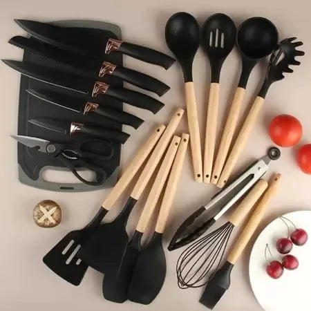 Kit luxo 19 peças de utensílios com tábua e faca