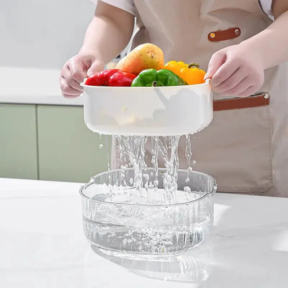 Kit 3 cestos drenagem dupla p/ lavar frutas e legumes – práticos, organizados e multifuncionais.