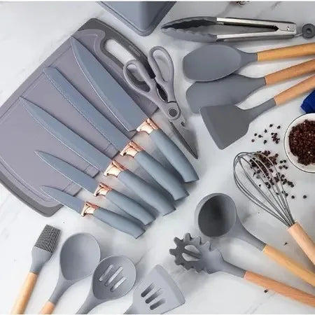 Kit luxo 19 peças de utensílios com tábua e faca