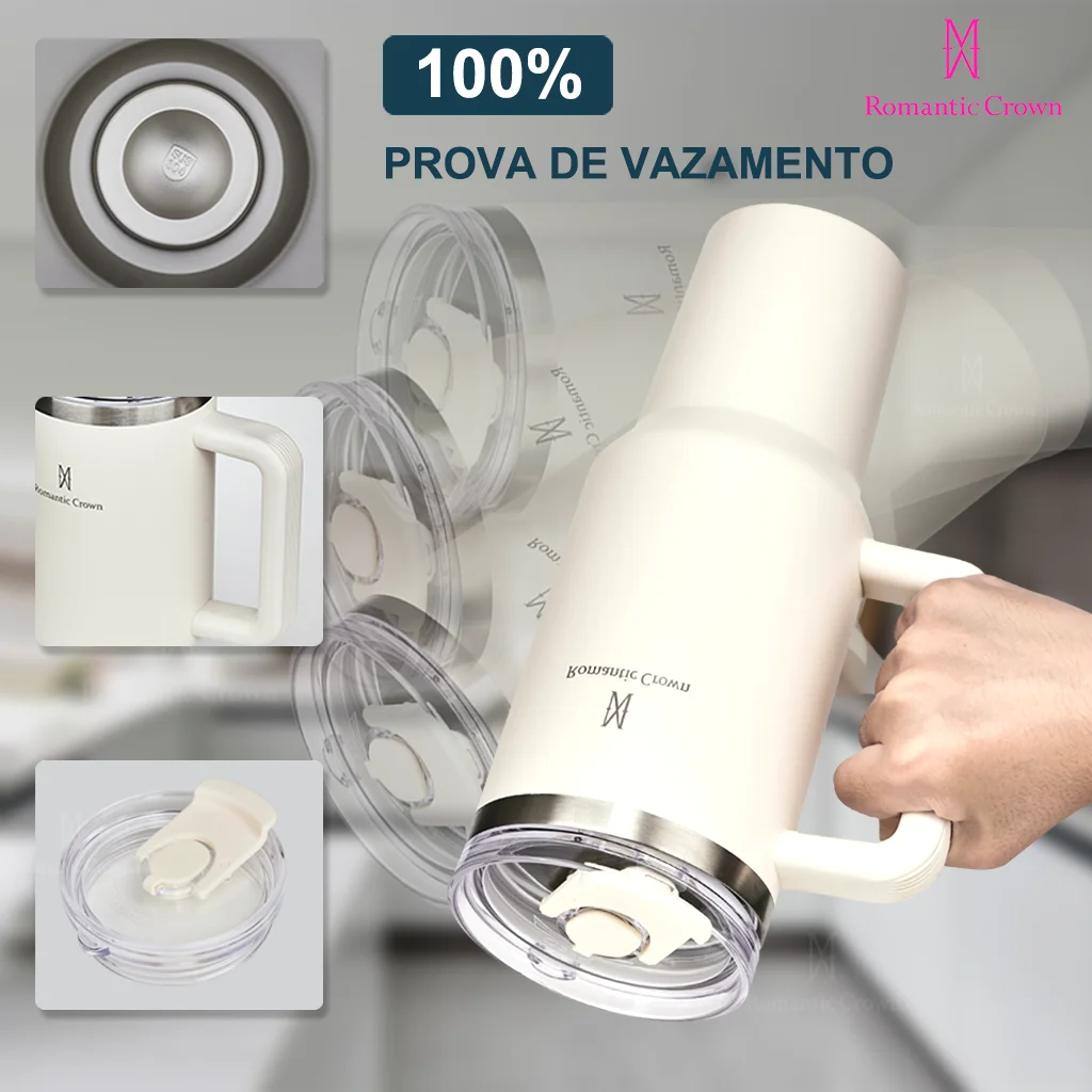 Copo térmico portátil Romantic Crown em aço inoxidável 1200ml/1,2L