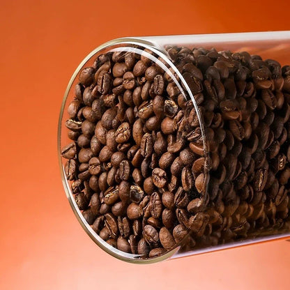 Pote de vidro grosso com tampa de madeira, hermético p/ café, chá, grãos e cereais