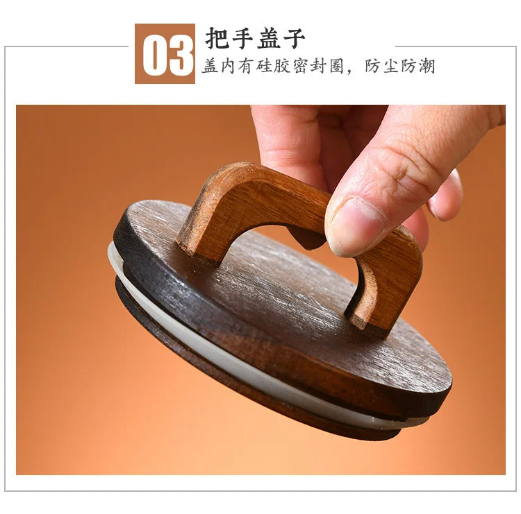 Pote de vidro grosso com tampa de madeira, hermético p/ café, chá, grãos e cereais