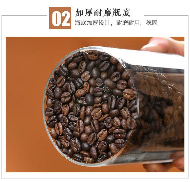 Pote de vidro grosso com tampa de madeira, hermético p/ café, chá, grãos e cereais